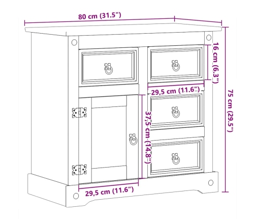 Aparador Corona madera maciza de pino 80x40x75 cm