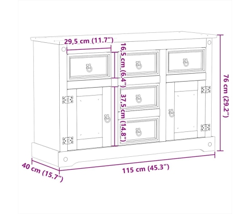 Aparador Corona madera maciza de pino 112x40x75 cm