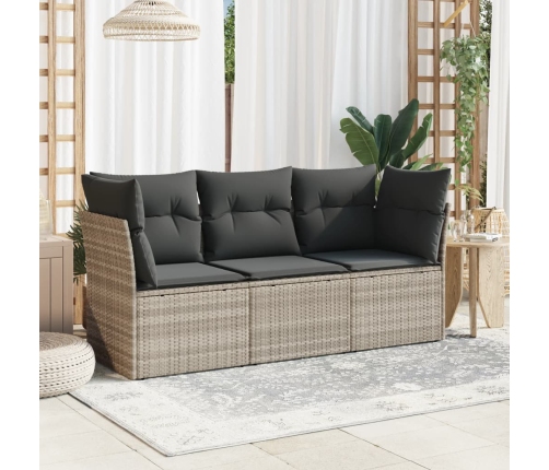 Set de sofá de jardín 3 pzas y cojines ratán sintético gris