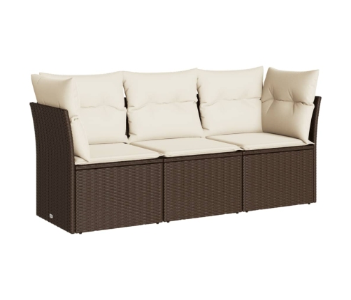 Set sofás de jardín 3 piezas y cojines ratán sintético marrón
