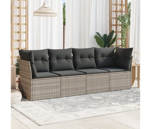 Set de sofás de jardín 4 pzas y cojines ratán sintético gris