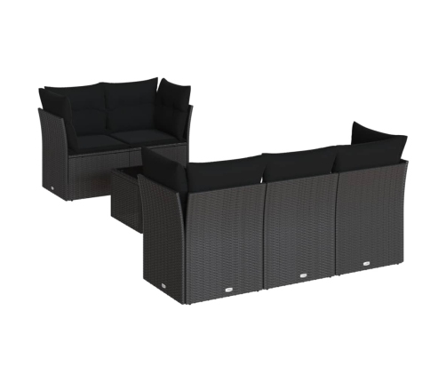 Set de sofás de jardín 6 piezas y cojines ratán sintético negro