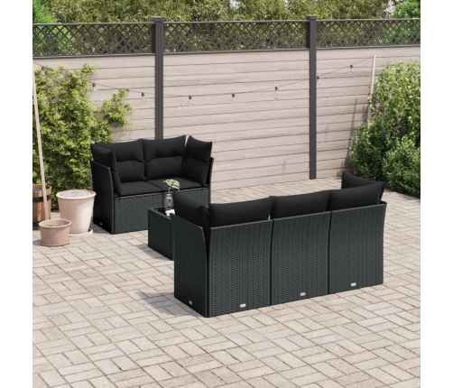 Set de sofás de jardín 6 piezas y cojines ratán sintético negro