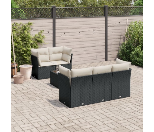 Set de sofás de jardín 6 piezas y cojines ratán sintético negro