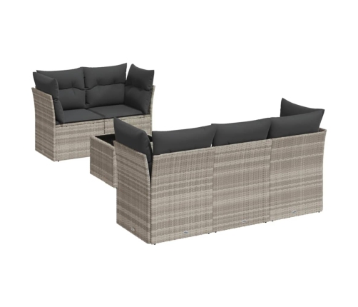 Set de sofás de jardín 6 pzas y cojines ratán sintético gris