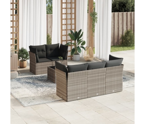 Set de sofás de jardín 6 pzas y cojines ratán sintético gris