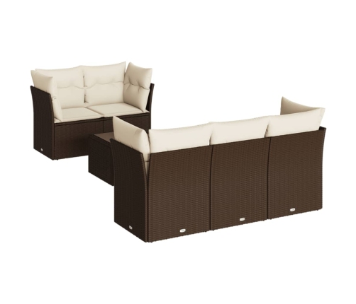 Set sofás de jardín 6 piezas y cojines ratán sintético marrón