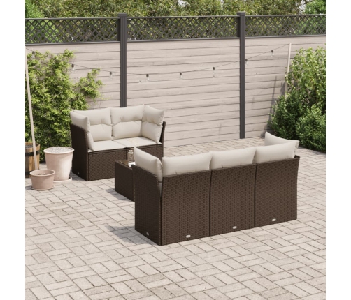 Set sofás de jardín 6 piezas y cojines ratán sintético marrón