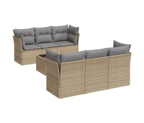 Set sofás de jardín 7 piezas y cojines ratán sintético beige
