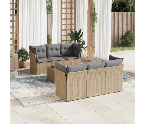 Set sofás de jardín 7 piezas y cojines ratán sintético beige