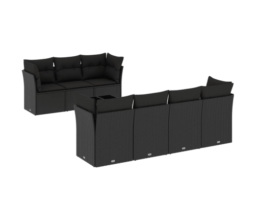 Set de sofás de jardín 8 piezas y cojines ratán sintético negro
