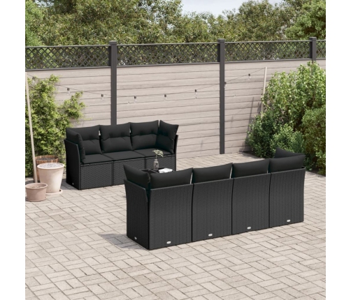 Set de sofás de jardín 8 piezas y cojines ratán sintético negro