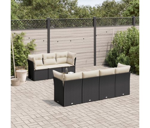 Set de sofás de jardín 8 piezas y cojines ratán sintético negro