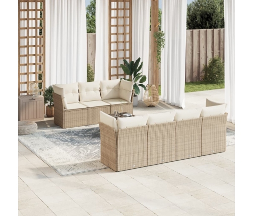 Juego de sofás de jardín con cojines beige 8 pzas ratán PE