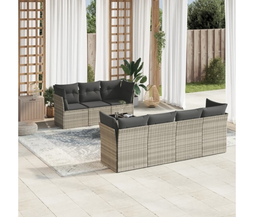 Set de sofás de jardín 8 pzas y cojines ratán sintético gris