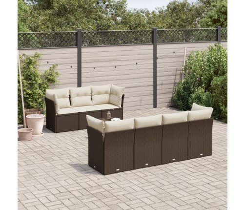 Set sofás de jardín 8 piezas y cojines ratán sintético marrón
