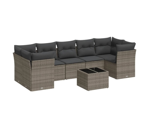 Set de sofás de jardín 8 pzas y cojines ratán sintético gris