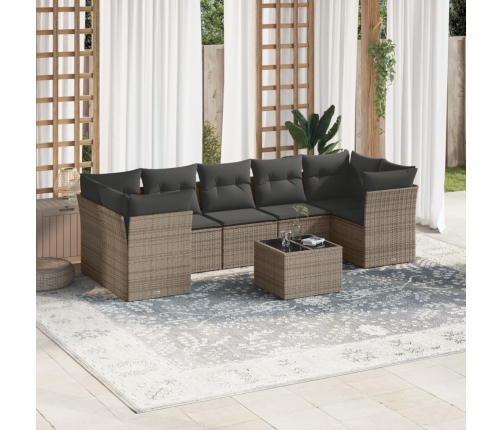 Set de sofás de jardín 8 pzas y cojines ratán sintético gris