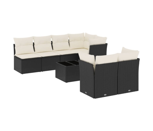 Set de sofás de jardín 8 piezas y cojines ratán sintético negro