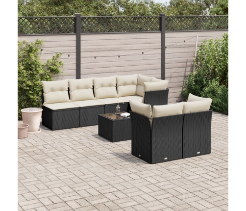 Set de sofás de jardín 8 piezas y cojines ratán sintético negro