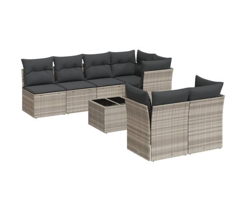 Set de sofás de jardín 8 pzas y cojines ratán sintético gris