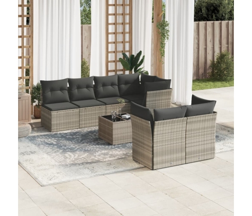 Set de sofás de jardín 8 pzas y cojines ratán sintético gris