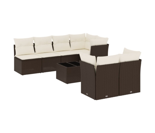 Set sofás de jardín 8 piezas y cojines ratán sintético marrón