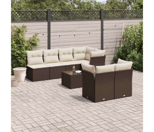 Set sofás de jardín 8 piezas y cojines ratán sintético marrón