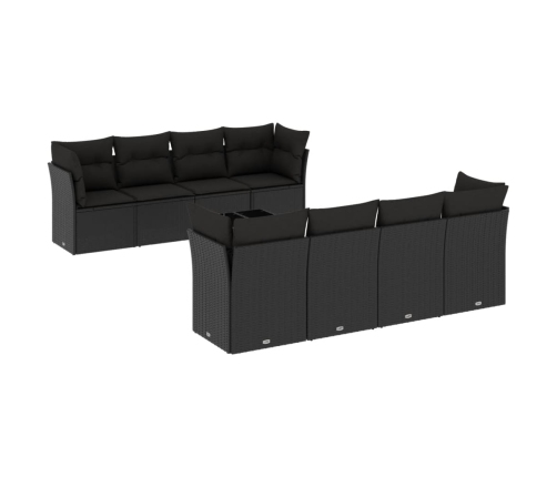 Set de sofás de jardín 8 piezas y cojines ratán sintético negro