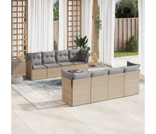 Set de sofás de jardín 9 pzas con cojines ratán sintético beige