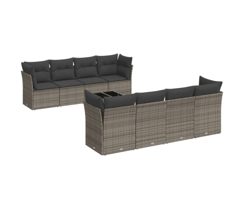 Set de muebles de jardín 9 pzas y cojines ratán sintético gris