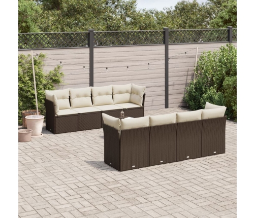 Set de sofás de jardín 9 pzas y cojines ratán sintético marrón