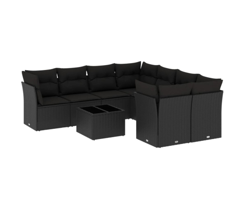 Set de sofás de jardín 8 piezas y cojines ratán sintético negro