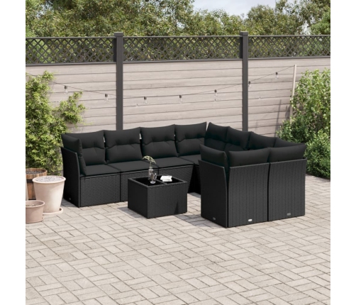 Set de sofás de jardín 8 piezas y cojines ratán sintético negro