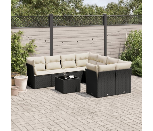 Set de sofás de jardín 8 piezas y cojines ratán sintético negro