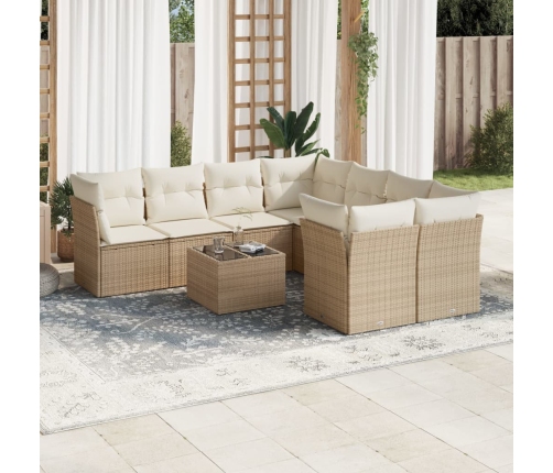 Set de sofás de jardín 9 pzas con cojines ratán sintético beige