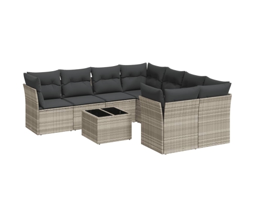Set muebles jardín 9 pzas y cojines ratán sintético gris claro