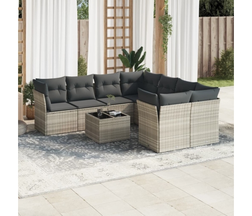 Set muebles jardín 9 pzas y cojines ratán sintético gris claro
