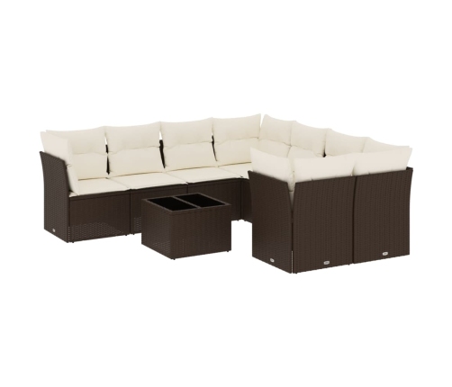 Set de sofás de jardín 9 pzas y cojines ratán sintético marrón
