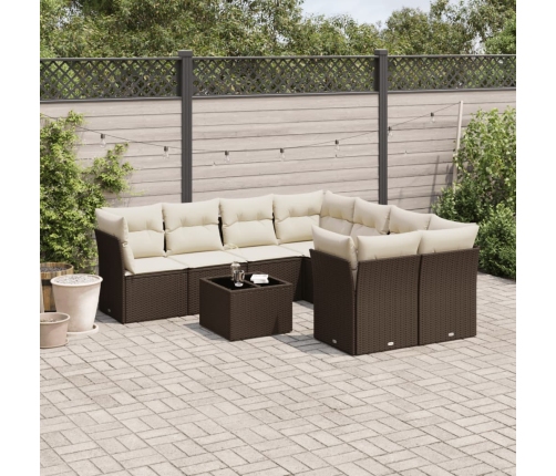 Set de sofás de jardín 9 pzas y cojines ratán sintético marrón