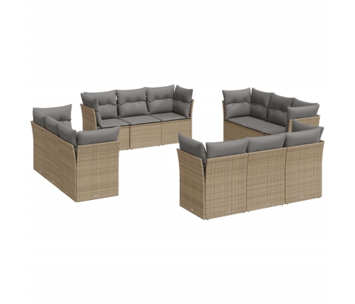 Set de sofás de jardín 12 pzas y cojines ratán sintético marrón