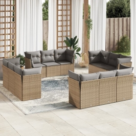 Set de sofás de jardín 12 pzas y cojines ratán sintético marrón
