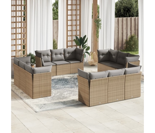 Set de sofás de jardín 12 pzas y cojines ratán sintético marrón