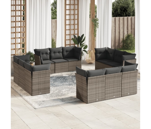 Set de sofás de jardín 12 pzas con cojines ratán sintético gris