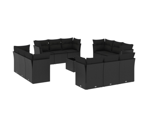 Set de sofás de jardín y cojines 13 pzas ratán sintético negro