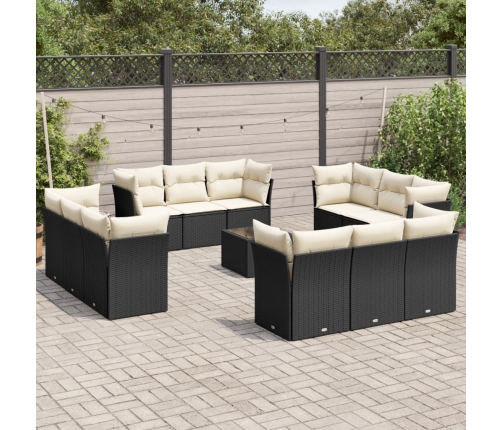 Set de sofás de jardín y cojines 13 pzas ratán sintético negro