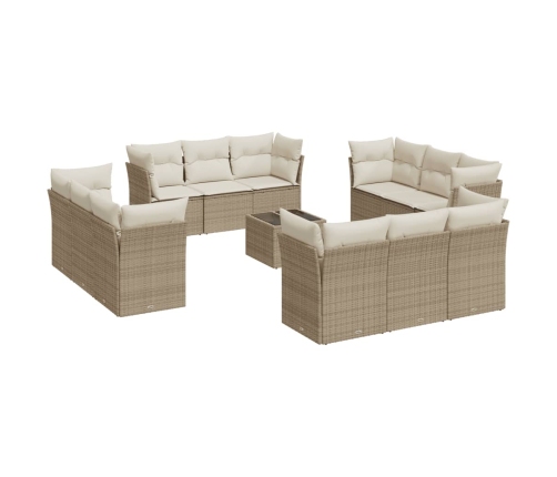 Set sofás de jardín con cojines 13 pzas ratán sintético beige