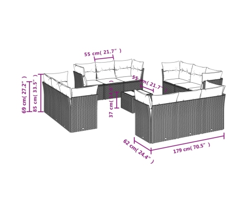 Set sofás de jardín con cojines 13 pzas ratán sintético beige