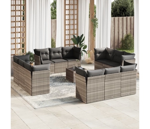 Set sofás de jardín con cojines 13 piezas ratán sintético gris