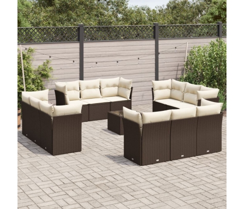 Set de sofás de jardín con cojines 13 piezas ratán PE marrón